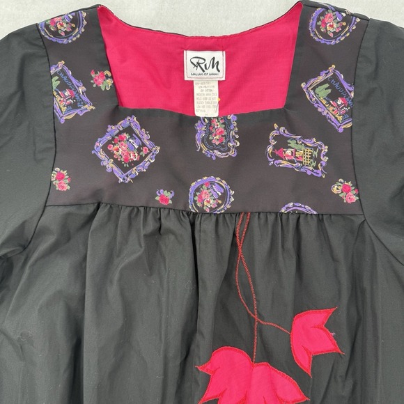 Vintage RM Muumuu Dress Womens Medium Hawaiian Black Floral Midi Ruffle - Picture 4 of 7